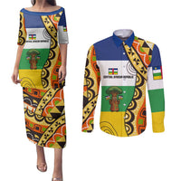 Central African Republic Couples Matching Puletasi and Long Sleeve Button Shirt with Cartoon Baobab Design and Flag Pattern - Wonder Print Shop
