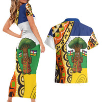 Central African Republic Couples Matching Short Sleeve Bodycon Dress and Hawaiian Shirt with Cartoon Baobab Design and Flag Pattern - Wonder Print Shop