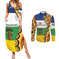 Central African Republic Couples Matching Summer Maxi Dress and Long Sleeve Button Shirt with Cartoon Baobab Design and Flag Pattern - Wonder Print Shop