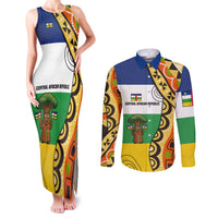 Central African Republic Couples Matching Tank Maxi Dress and Long Sleeve Button Shirt with Cartoon Baobab Design and Flag Pattern - Wonder Print Shop