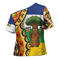Central African Republic Cross Shoulder Shirt with Cartoon Baobab Design and Flag Pattern - Wonder Print Shop
