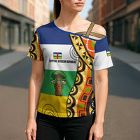 Central African Republic Cross Shoulder Shirt with Cartoon Baobab Design and Flag Pattern - Wonder Print Shop