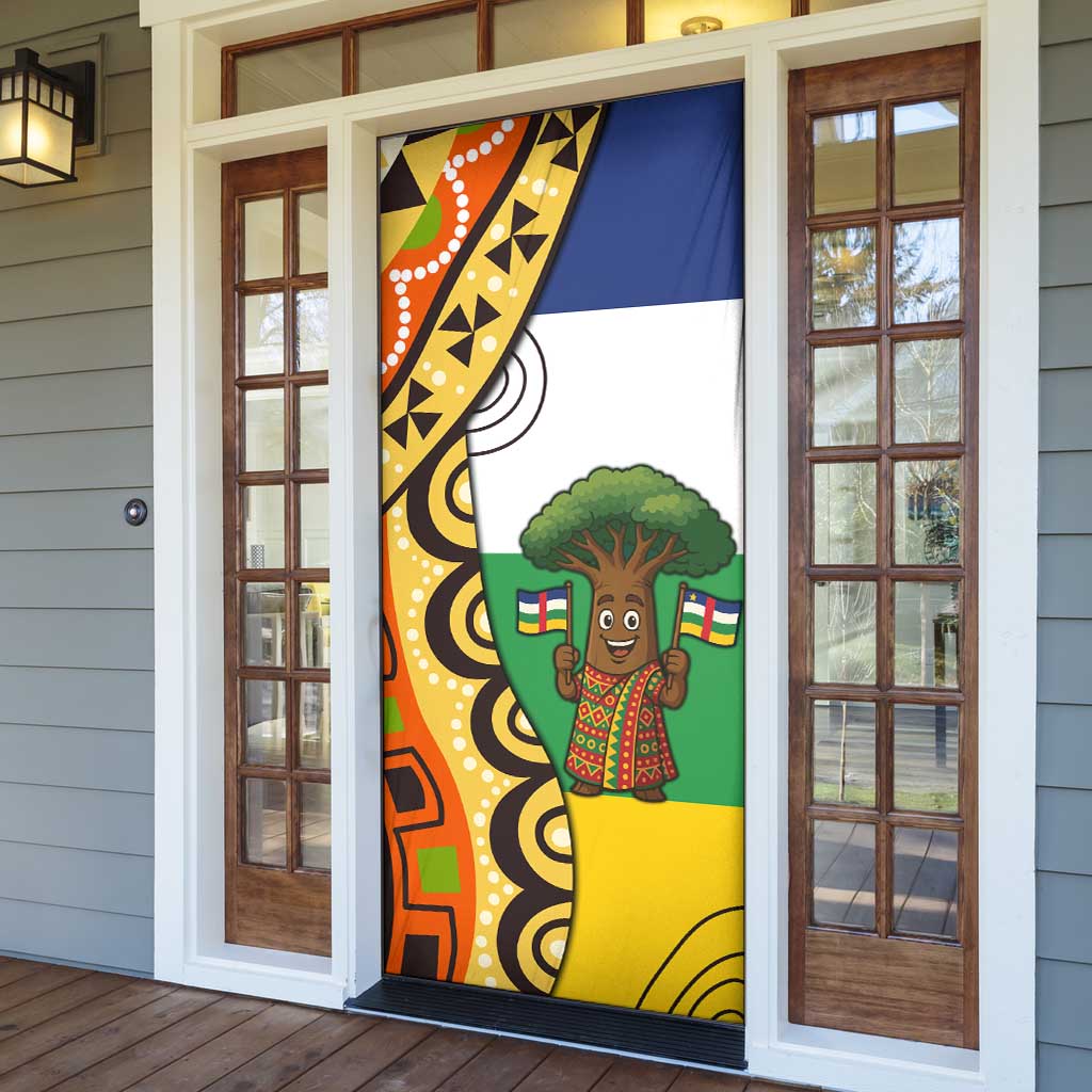 Central African Republic Door Cover with Cartoon Baobab Design and Flag Pattern - Wonder Print Shop