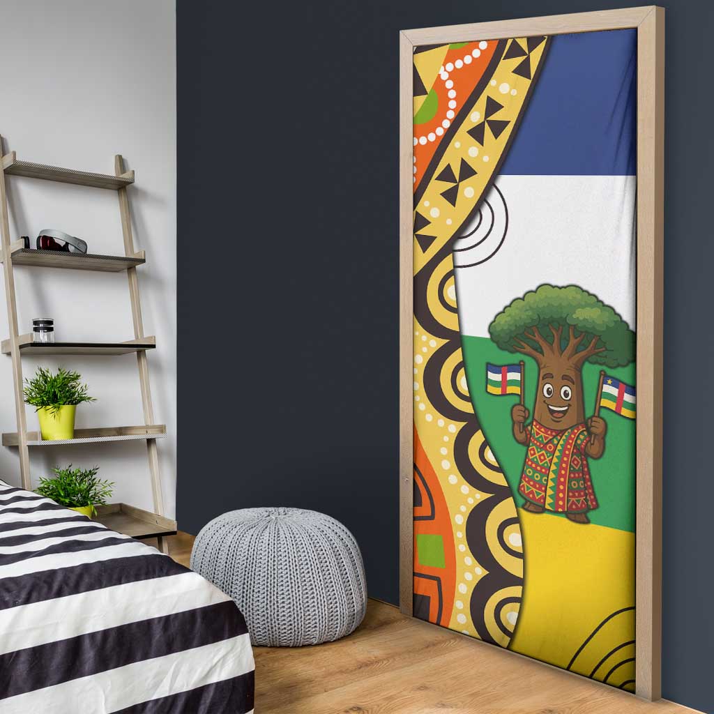Central African Republic Door Cover with Cartoon Baobab Design and Flag Pattern - Wonder Print Shop