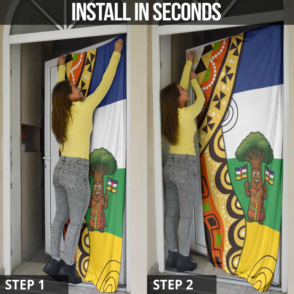 Central African Republic Door Cover with Cartoon Baobab Design and Flag Pattern - Wonder Print Shop