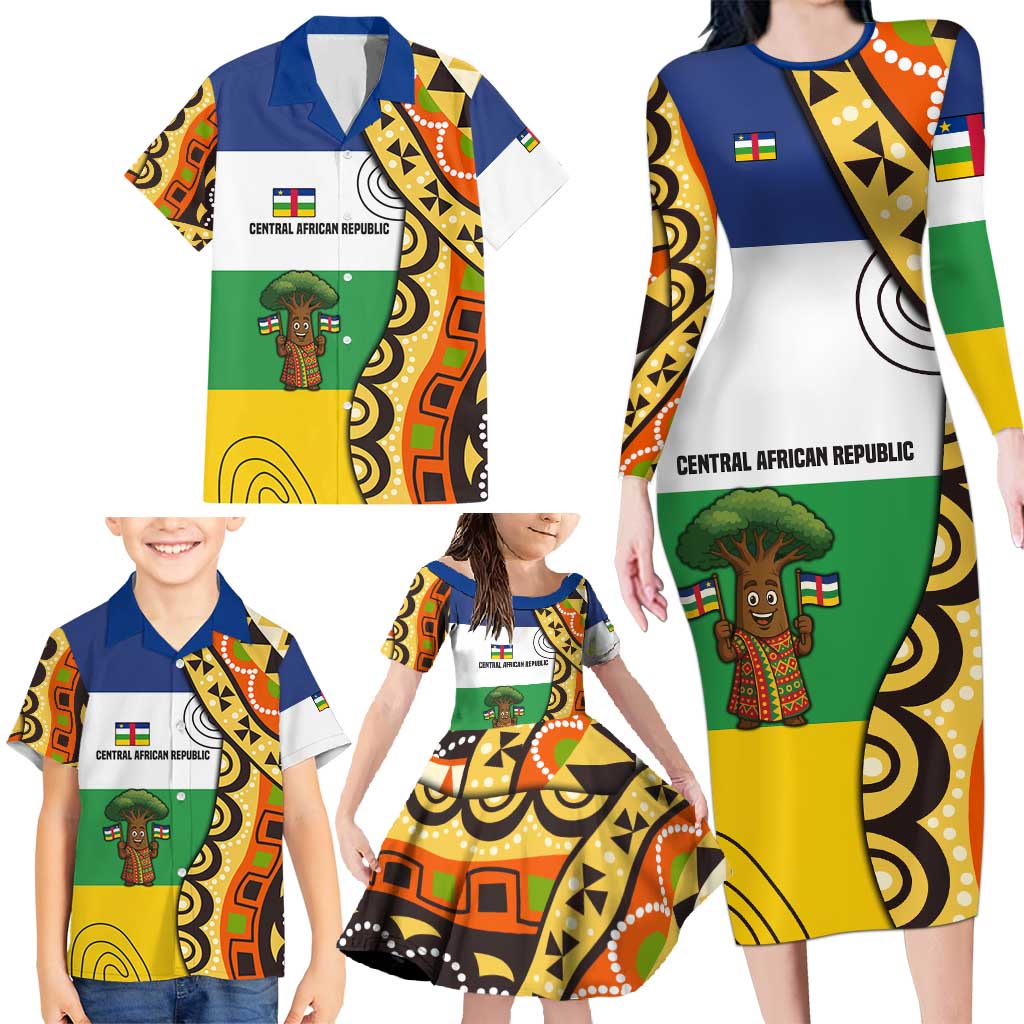 Central African Republic Family Matching Long Sleeve Bodycon Dress and Hawaiian Shirt with Cartoon Baobab Design and Flag Pattern - Wonder Print Shop