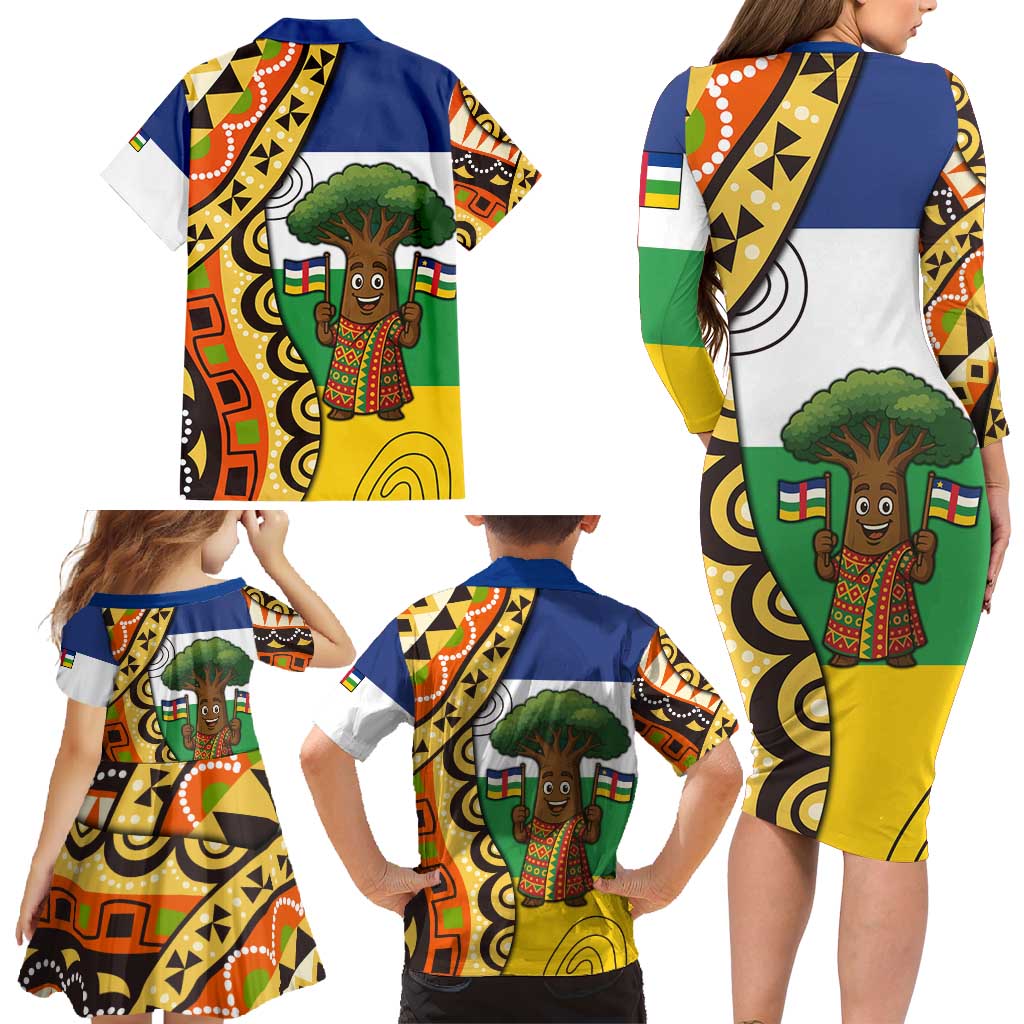 Central African Republic Family Matching Long Sleeve Bodycon Dress and Hawaiian Shirt with Cartoon Baobab Design and Flag Pattern - Wonder Print Shop