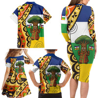 Central African Republic Family Matching Long Sleeve Bodycon Dress and Hawaiian Shirt with Cartoon Baobab Design and Flag Pattern - Wonder Print Shop