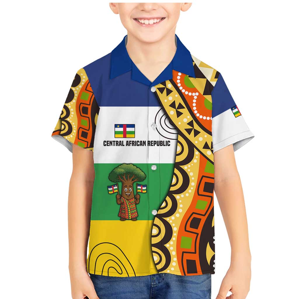 Central African Republic Family Matching Mermaid Dress and Hawaiian Shirt with Cartoon Baobab Design and Flag Pattern - Wonder Print Shop