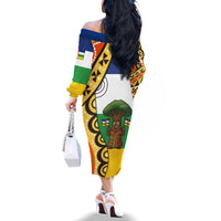 Central African Republic Family Matching Off The Shoulder Long Sleeve Dress and Hawaiian Shirt with Cartoon Baobab Design and Flag Pattern - Wonder Print Shop