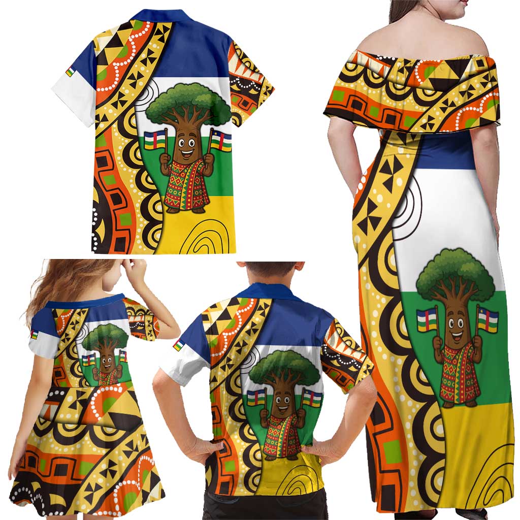 Central African Republic Family Matching Off Shoulder Maxi Dress and Hawaiian Shirt with Cartoon Baobab Design and Flag Pattern - Wonder Print Shop