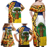 Central African Republic Family Matching Off Shoulder Maxi Dress and Hawaiian Shirt with Cartoon Baobab Design and Flag Pattern - Wonder Print Shop
