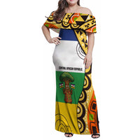 Central African Republic Family Matching Off Shoulder Maxi Dress and Hawaiian Shirt with Cartoon Baobab Design and Flag Pattern - Wonder Print Shop