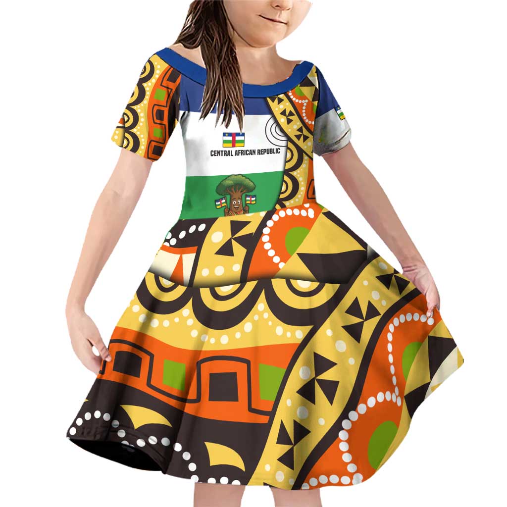 Central African Republic Family Matching Off Shoulder Short Dress and Hawaiian Shirt with Cartoon Baobab Design and Flag Pattern - Wonder Print Shop