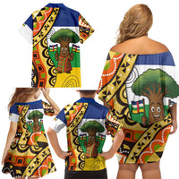 Central African Republic Family Matching Off Shoulder Short Dress and Hawaiian Shirt with Cartoon Baobab Design and Flag Pattern - Wonder Print Shop