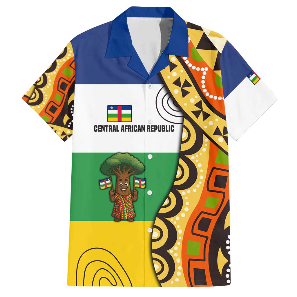 Central African Republic Family Matching Off Shoulder Short Dress and Hawaiian Shirt with Cartoon Baobab Design and Flag Pattern - Wonder Print Shop