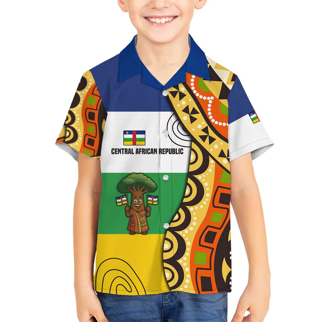 Central African Republic Family Matching Off Shoulder Short Dress and Hawaiian Shirt with Cartoon Baobab Design and Flag Pattern - Wonder Print Shop