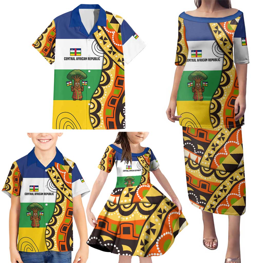 Central African Republic Family Matching Puletasi and Hawaiian Shirt with Cartoon Baobab Design and Flag Pattern - Wonder Print Shop