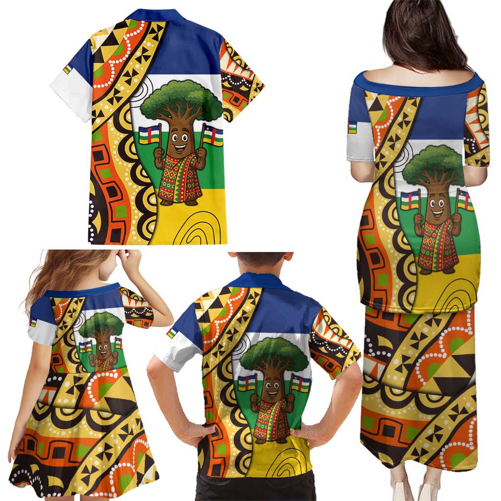 Central African Republic Family Matching Puletasi and Hawaiian Shirt with Cartoon Baobab Design and Flag Pattern - Wonder Print Shop