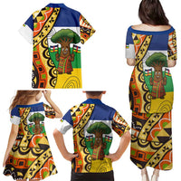 Central African Republic Family Matching Puletasi and Hawaiian Shirt with Cartoon Baobab Design and Flag Pattern - Wonder Print Shop