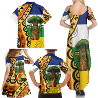 Central African Republic Family Matching Summer Maxi Dress and Hawaiian Shirt with Cartoon Baobab Design and Flag Pattern - Wonder Print Shop