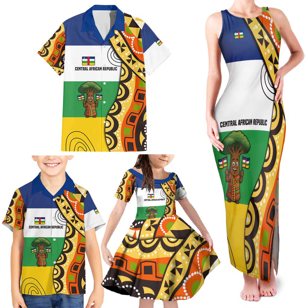 Central African Republic Family Matching Tank Maxi Dress and Hawaiian Shirt with Cartoon Baobab Design and Flag Pattern - Wonder Print Shop