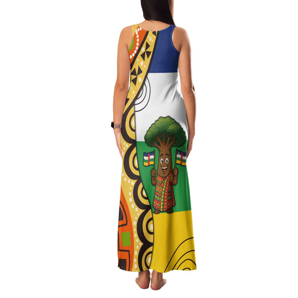 Central African Republic Family Matching Tank Maxi Dress and Hawaiian Shirt with Cartoon Baobab Design and Flag Pattern - Wonder Print Shop