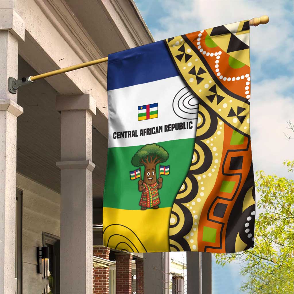 Central African Republic Garden Flag with Cartoon Baobab Design and Flag Pattern - Wonder Print Shop