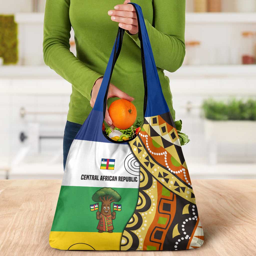 Central African Republic Grocery Bag with Cartoon Baobab Design and Flag Pattern - Wonder Print Shop