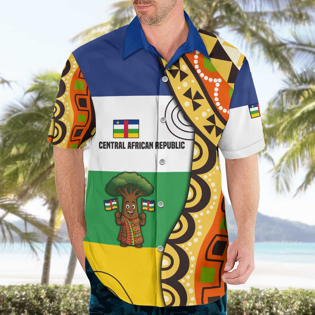 Central African Republic Hawaiian Shirt with Cartoon Baobab Design and Flag Pattern - Wonder Print Shop