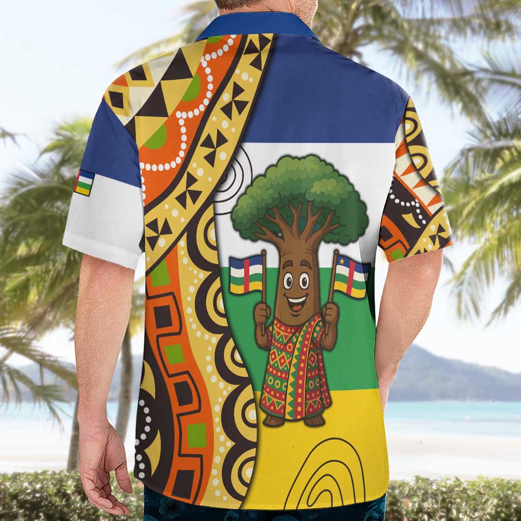 Central African Republic Hawaiian Shirt with Cartoon Baobab Design and Flag Pattern - Wonder Print Shop