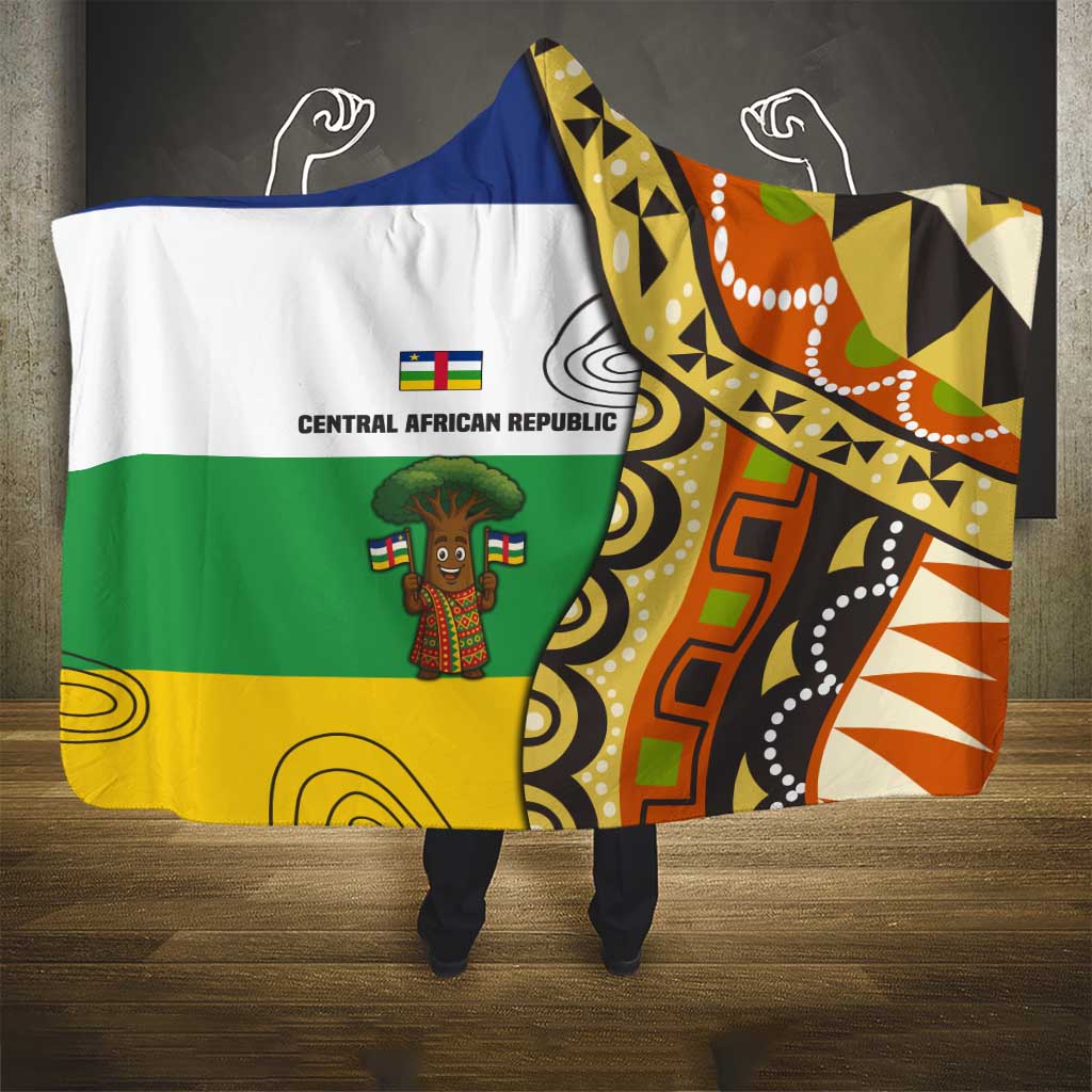 Central African Republic Hooded Blanket with Cartoon Baobab Design and Flag Pattern - Wonder Print Shop