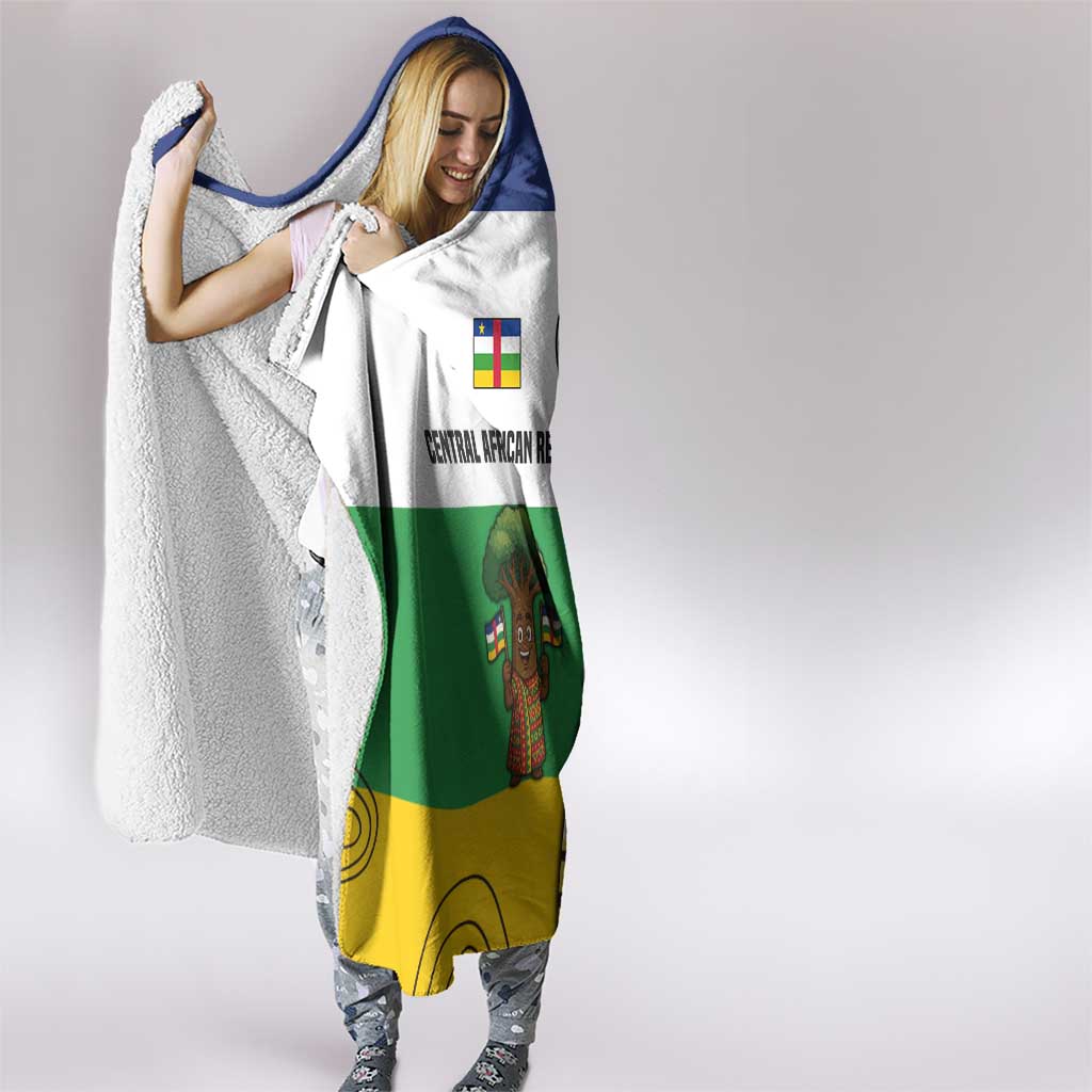 Central African Republic Hooded Blanket with Cartoon Baobab Design and Flag Pattern - Wonder Print Shop