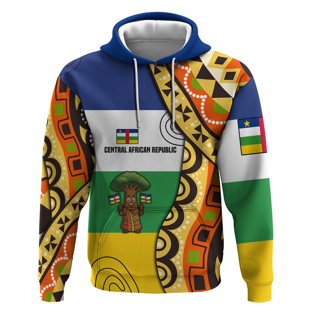 Central African Republic Hoodie with Cartoon Baobab Design and Flag Pattern - Wonder Print Shop