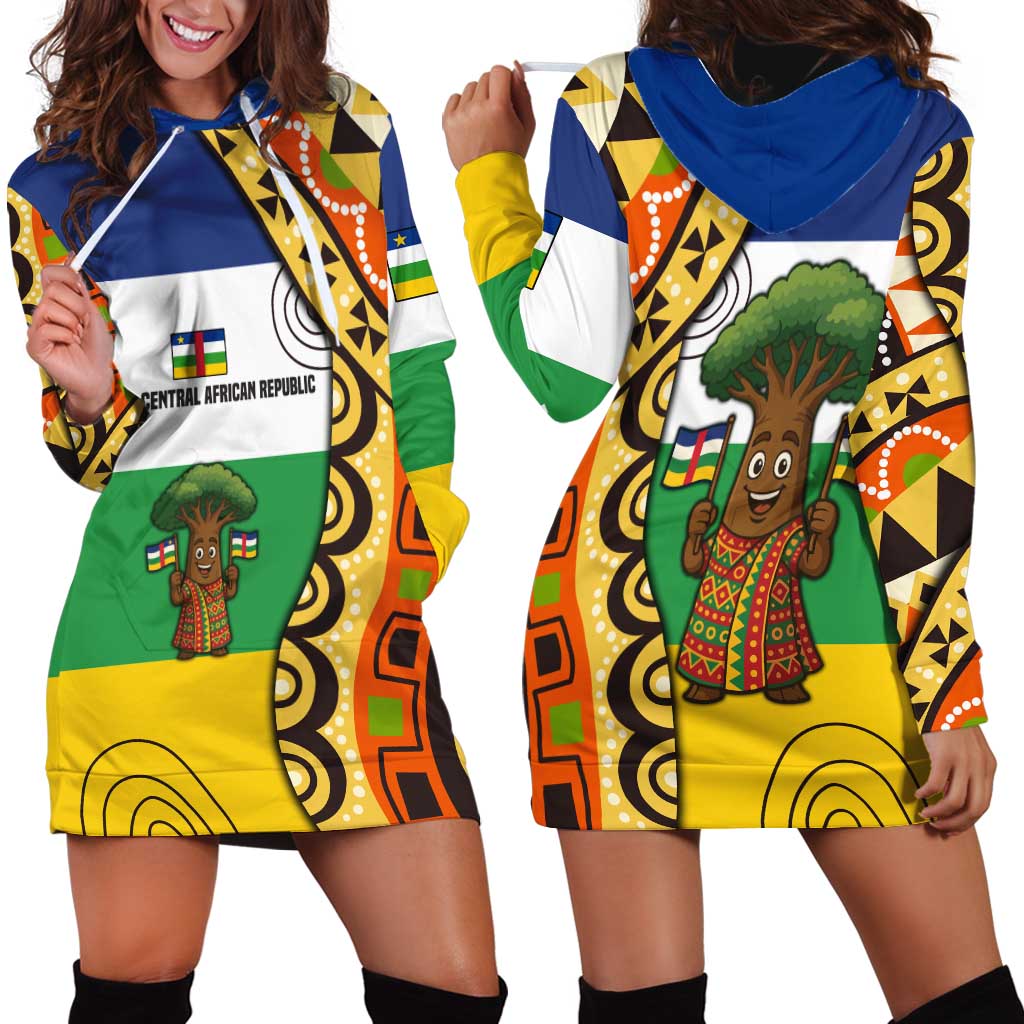 Central African Republic Hoodie Dress with Cartoon Baobab Design and Flag Pattern - Wonder Print Shop
