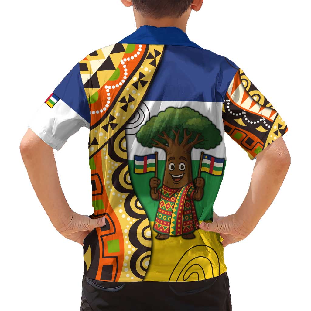 Central African Republic Kid Hawaiian Shirt with Cartoon Baobab Design and Flag Pattern - Wonder Print Shop