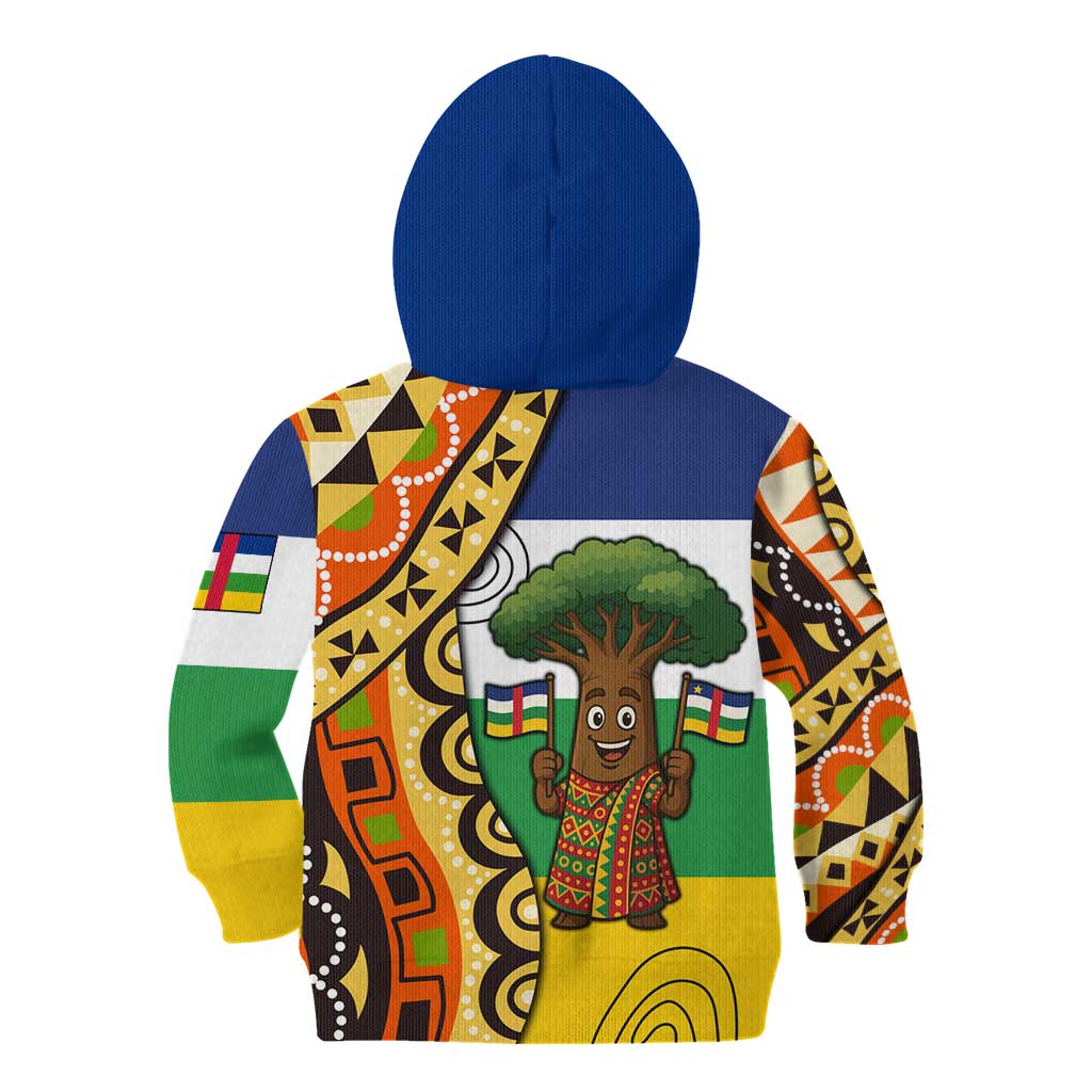 Central African Republic Kid Hoodie with Cartoon Baobab Design and Flag Pattern - Wonder Print Shop