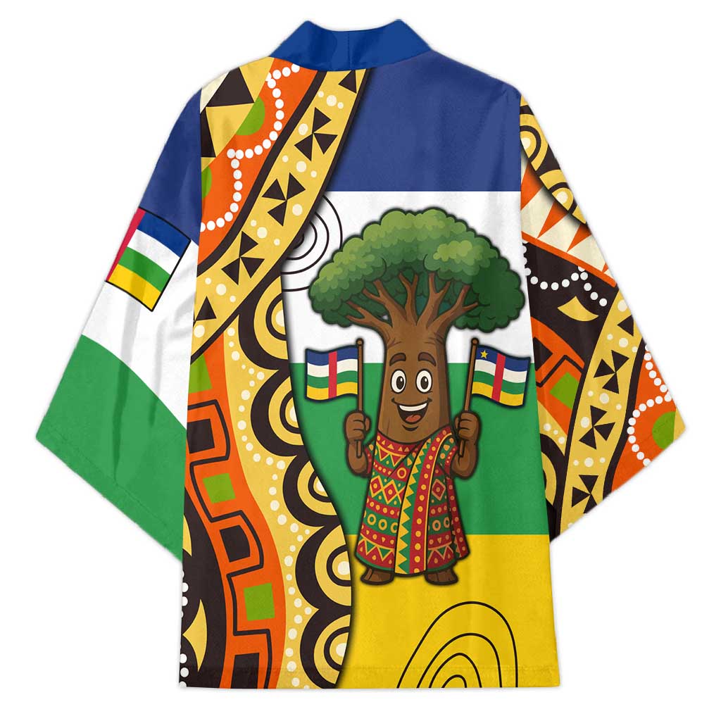 Central African Republic Kimono with Cartoon Baobab Design and Flag Pattern - Wonder Print Shop