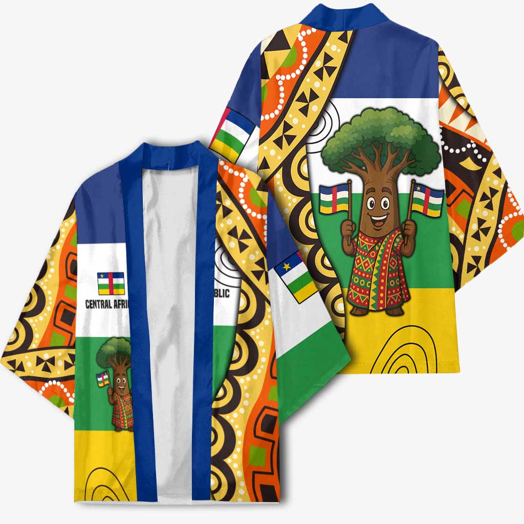 Central African Republic Kimono with Cartoon Baobab Design and Flag Pattern - Wonder Print Shop