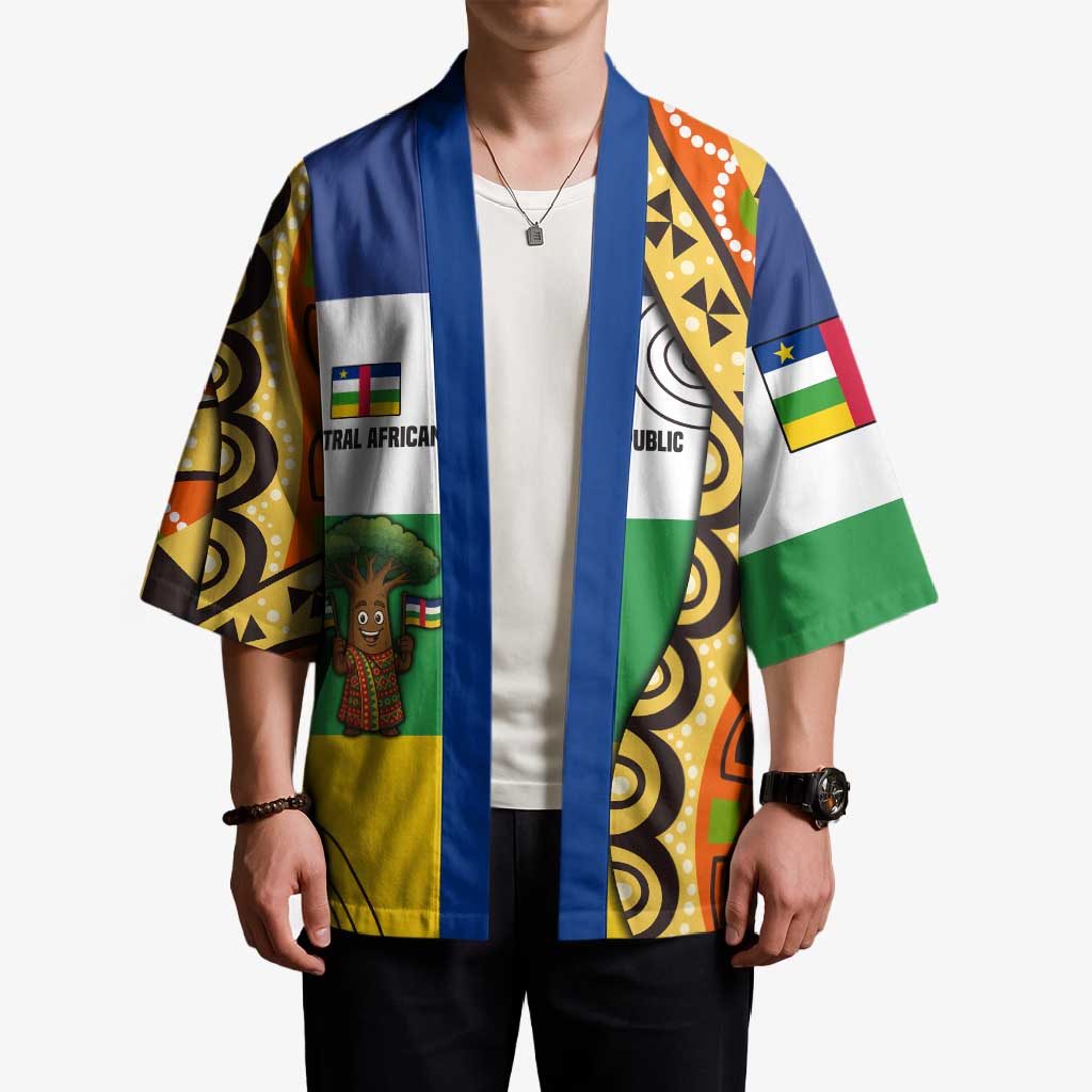 Central African Republic Kimono with Cartoon Baobab Design and Flag Pattern - Wonder Print Shop