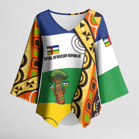Central African Republic Kimono Sleeve Blouse with Cartoon Baobab Design and Flag Pattern - Wonder Print Shop