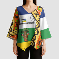 Central African Republic Kimono Sleeve Blouse with Cartoon Baobab Design and Flag Pattern - Wonder Print Shop