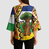 Central African Republic Kimono Sleeve Blouse with Cartoon Baobab Design and Flag Pattern - Wonder Print Shop