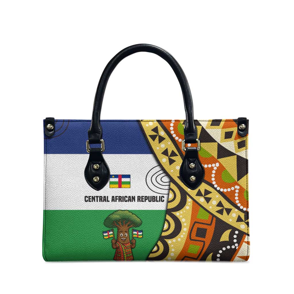 Central African Republic Leather Bag with Cartoon Baobab Design and Flag Pattern - Wonder Print Shop
