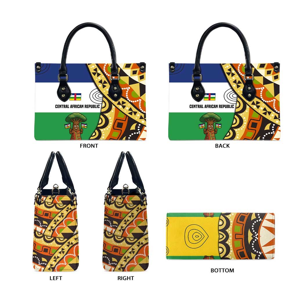 Central African Republic Leather Bag with Cartoon Baobab Design and Flag Pattern - Wonder Print Shop