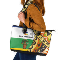 Central African Republic Leather Tote Bag with Cartoon Baobab Design and Flag Pattern - Wonder Print Shop
