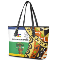 Central African Republic Leather Tote Bag with Cartoon Baobab Design and Flag Pattern - Wonder Print Shop