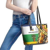 Central African Republic Leather Tote Bag with Cartoon Baobab Design and Flag Pattern - Wonder Print Shop