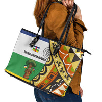 Central African Republic Leather Tote Bag with Cartoon Baobab Design and Flag Pattern - Wonder Print Shop