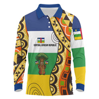 Central African Republic Long Sleeve Polo Shirt with Cartoon Baobab Design and Flag Pattern - Wonder Print Shop